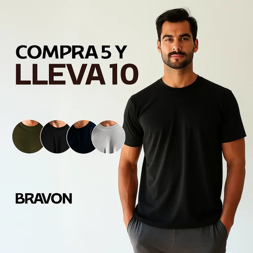 Pack 10 Camisetas Bravón Tech – Máxima Frescura y Estilo, sin olores, sin arrugas — COMPRA 5 Y LLÉVATE 10 HOY
